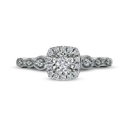 0.25 CT. T.W. Natural Diamond Cushion-Shaped Frame Scallop Edge Engagement Ring in Solid 10K White Gold