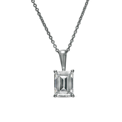 1 CT. Certified Emerald-Cut Lab-Created Diamond Solitaire Pendant in 14K White Gold (F/SI2)