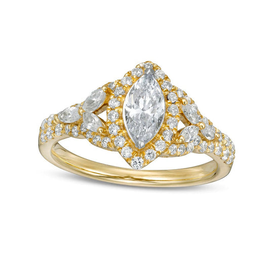 1.20 CT. T.W. Marquise Natural Diamond Frame Floral Sides Engagement Ring in Solid 14K Gold (I/SI2)