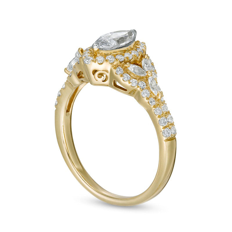 1.20 CT. T.W. Marquise Natural Diamond Frame Floral Sides Engagement Ring in Solid 14K Gold (I/SI2)