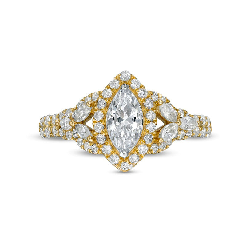 1.20 CT. T.W. Marquise Natural Diamond Frame Floral Sides Engagement Ring in Solid 14K Gold (I/SI2)