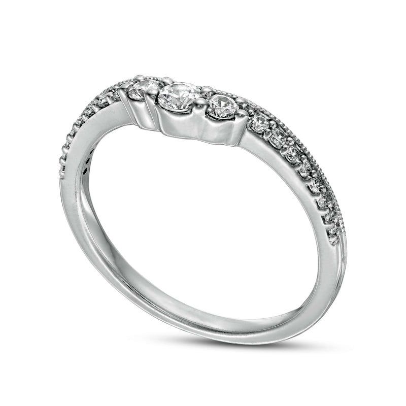 0.33 CT. T.W. Natural Diamond Contour Antique Vintage-Style Anniversary Band in Solid 14K White Gold