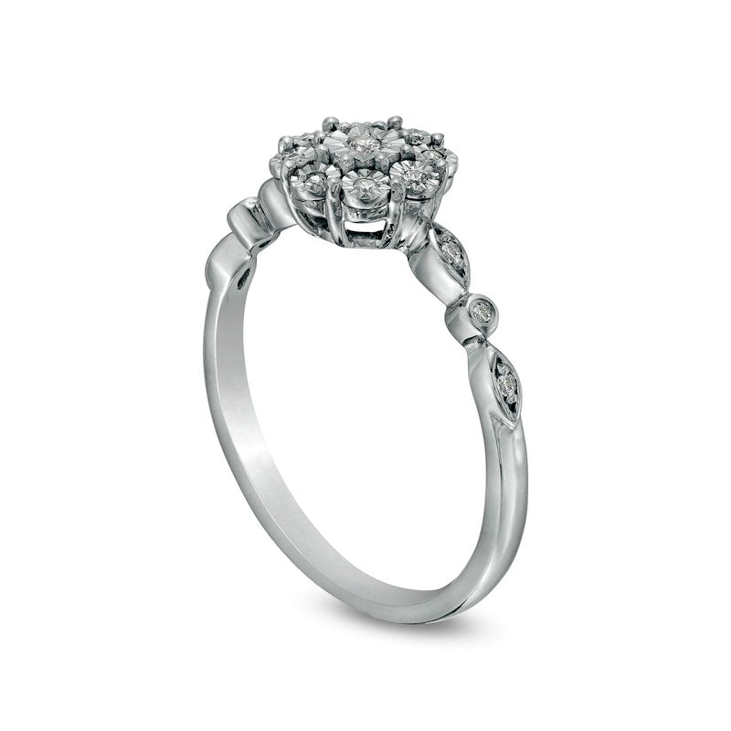 0.07 CT. T.W. Natural Diamond Frame Alternating Shank Ring in Sterling Silver