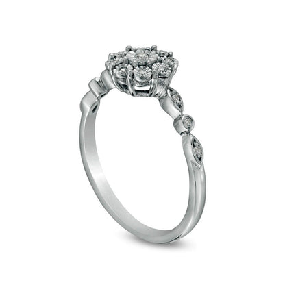 0.07 CT. T.W. Natural Diamond Frame Alternating Shank Ring in Sterling Silver