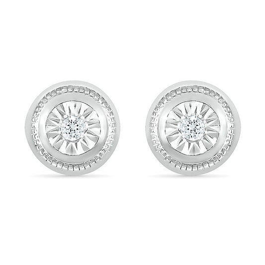 0.05 CT. T.W. Diamond Solitaire Textured Frame Stud Earrings in Sterling Silver