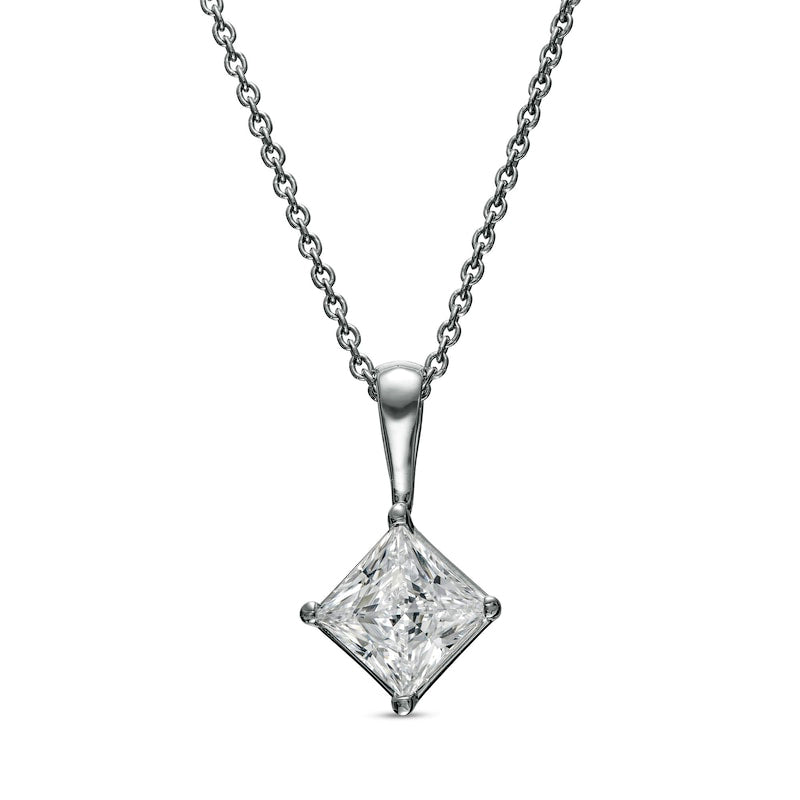 1 CT. Certified Princess-Cut Lab-Created Diamond Tilted Solitaire Pendant in 14K White Gold (F/SI2)