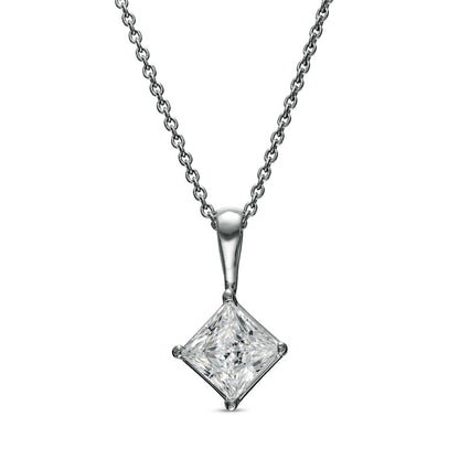 1 CT. Certified Princess-Cut Lab-Created Diamond Tilted Solitaire Pendant in 14K White Gold (F/SI2)