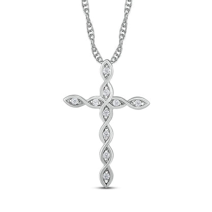 0.1 CT. T.W. Natural Diamond Twist Cross Pendant in 10K White Gold