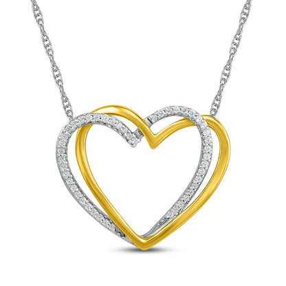 0.13 CT. T.W. Natural Diamond Interlocking Hearts Necklace in Sterling Silver and 10K Yellow Gold