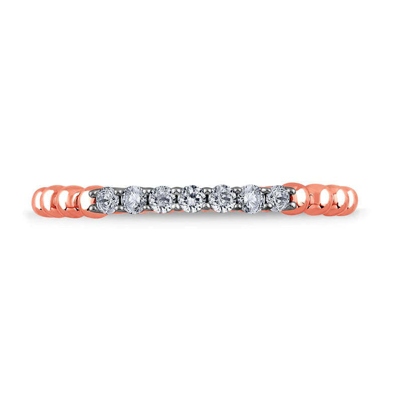 0.13 CT. T.W. Natural Diamond Beaded Shank Stackable Band in Solid 10K Rose Gold