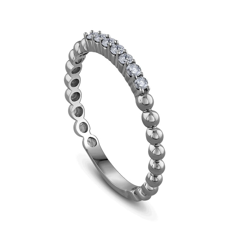 0.13 CT. T.W. Natural Diamond Beaded Shank Stackable Band in Solid 10K White Gold