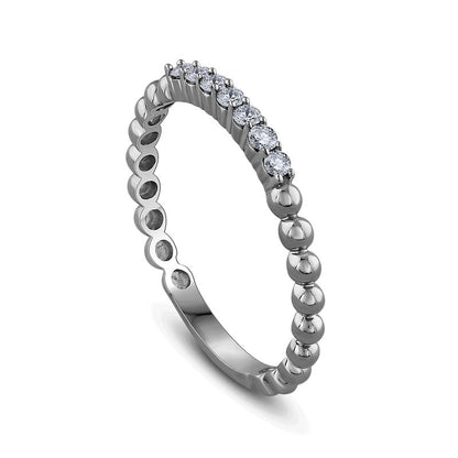 0.13 CT. T.W. Natural Diamond Beaded Shank Stackable Band in Solid 10K White Gold