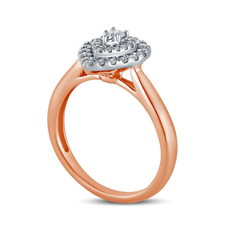 0.33 CT. T.W. Composite Natural Diamond Double Pear-Shaped Frame Engagement Ring in Solid 14K Rose Gold