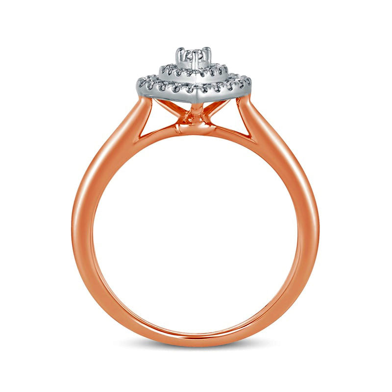 0.33 CT. T.W. Composite Natural Diamond Double Pear-Shaped Frame Engagement Ring in Solid 14K Rose Gold