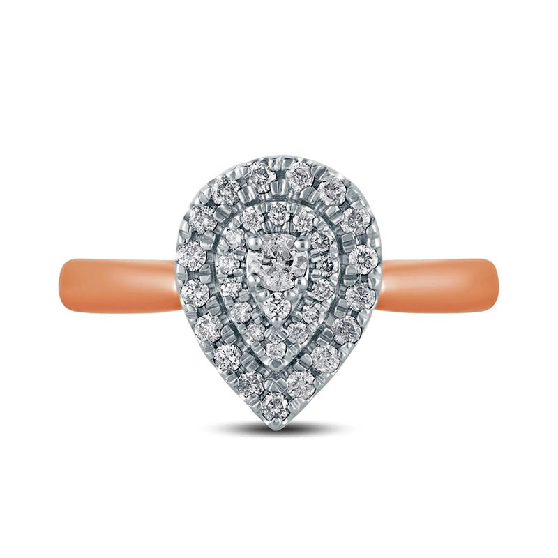 0.33 CT. T.W. Composite Natural Diamond Double Pear-Shaped Frame Engagement Ring in Solid 14K Rose Gold