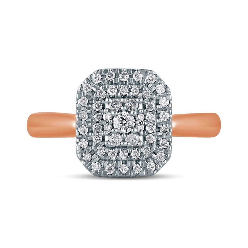 0.33 CT. T.W. Composite Natural Diamond Double Octagonal Frame Engagement Ring in Solid 14K Rose Gold