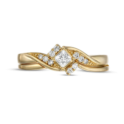 0.25 CT. T.W. Princess-Cut Natural Diamond Tilted Bypass Bridal Engagement Ring Set in Solid 10K Yellow Gold