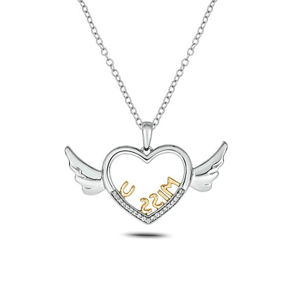 0.05 CT. T.W. Natural Diamond "Miss U" Winged Heart Pendant in Sterling Silver with 14K Gold Plate