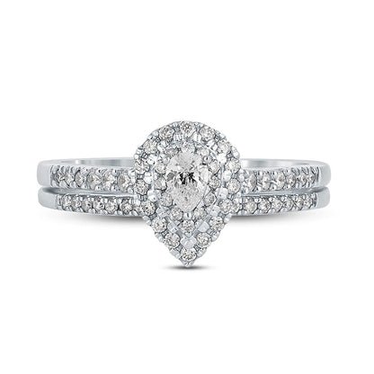 0.50 CT. T.W. Pear-Shaped Natural Diamond Frame Bridal Engagement Ring Set in Solid 10K White Gold