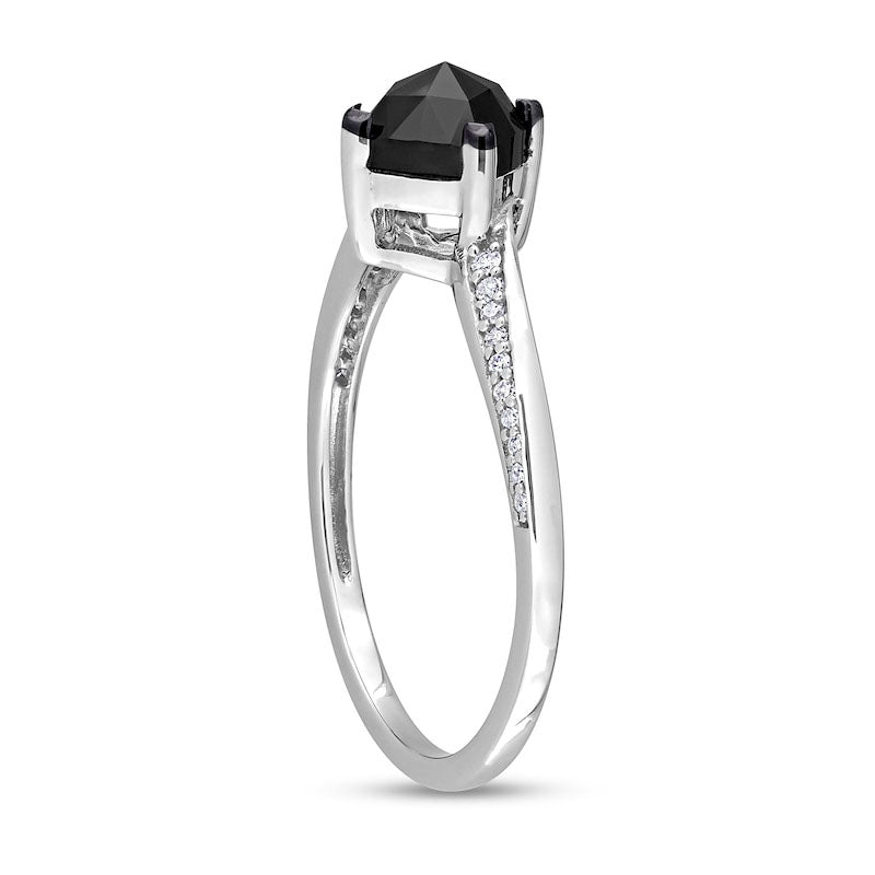 1.0 CT. T.W. Cushion-Cut Black Enhanced and White Natural Diamond Tilted Bypass Engagement Ring in Solid 10K White Gold