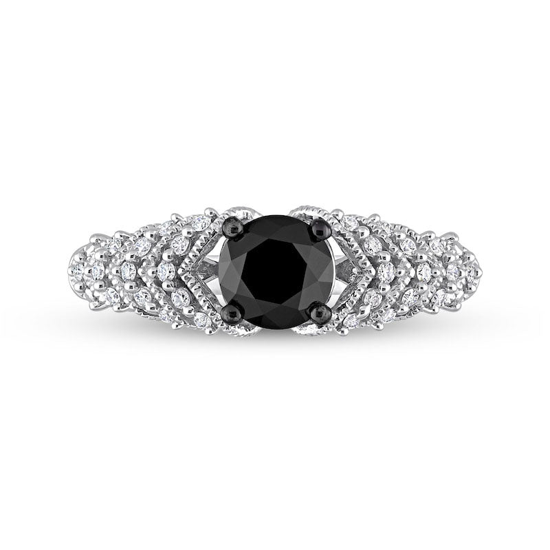 0.88 CT. T.W. Black Enhanced and White Natural Diamond Chevron Engagement Ring in Solid 14K White Gold