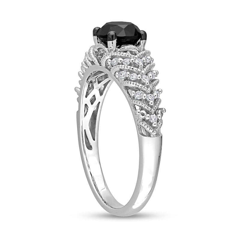 0.88 CT. T.W. Black Enhanced and White Natural Diamond Chevron Engagement Ring in Solid 14K White Gold