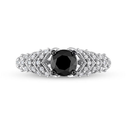 0.88 CT. T.W. Black Enhanced and White Natural Diamond Chevron Engagement Ring in Solid 14K White Gold
