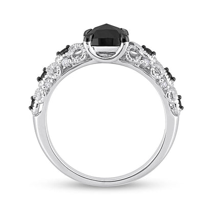 1.13 CT. T.W. Black Enhanced and White Cushion-Cut Natural Diamond Twist Shank Engagement Ring in Solid 14K White Gold