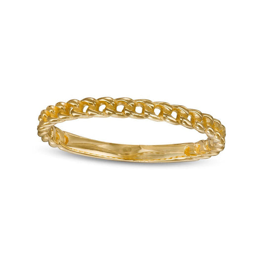 Beaded Curb Chain Link Stackable Band in Solid 10K Yellow Gold