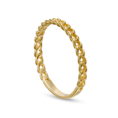 Beaded Curb Chain Link Stackable Band in Solid 10K Yellow Gold