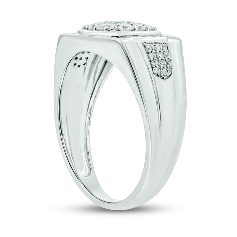 Men's 0.50 CT. T.W. Cushion Composite Natural Diamond Collar Arrow Side Accent Triple Row Ring in Solid 10K White Gold