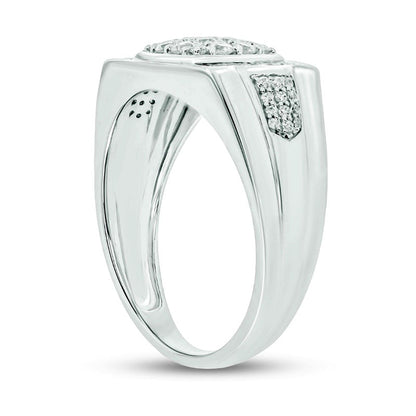 Men's 0.50 CT. T.W. Cushion Composite Natural Diamond Collar Arrow Side Accent Triple Row Ring in Solid 10K White Gold
