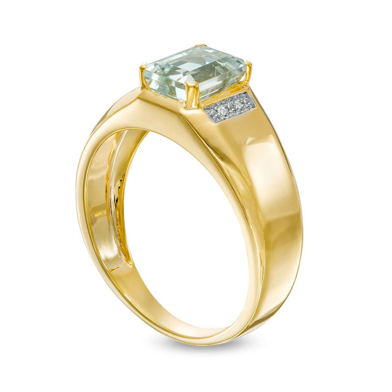 Men's Emerald-Cut Aquamarine and Natural Diamond Accent Collar Ring in Solid 10K Yellow Gold
