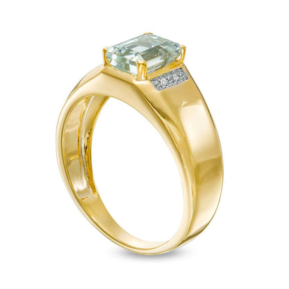 Men's Emerald-Cut Aquamarine and Natural Diamond Accent Collar Ring in Solid 10K Yellow Gold