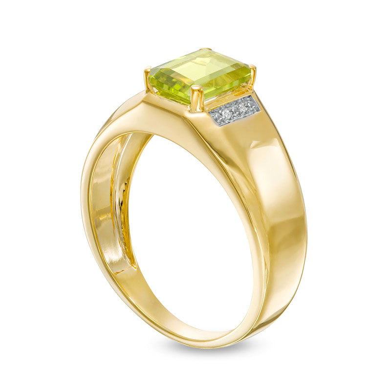 Men's Emerald-Cut Peridot and Natural Diamond Accent Collar Ring in Solid 10K Yellow Gold