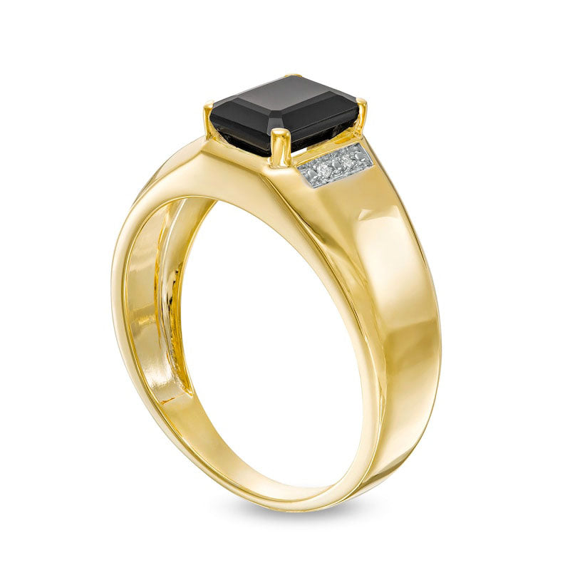 Men's Emerald-Cut Onyx and Natural Diamond Accent Collar Ring in Solid 10K Yellow Gold
