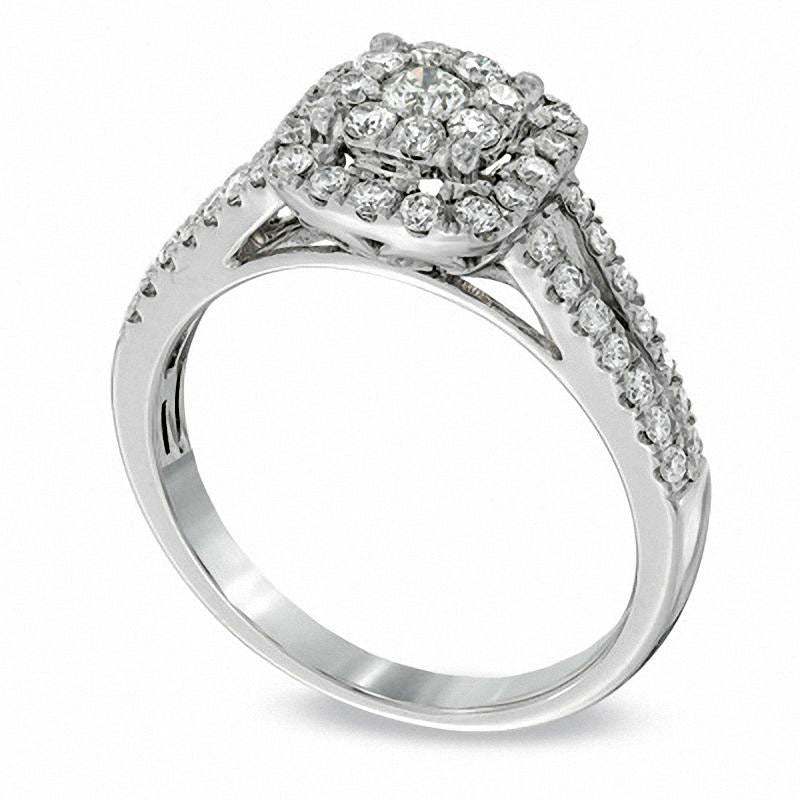0.75 CT. T.W. Natural Diamond Cluster Split Shank Engagement Ring in Solid 14K White Gold