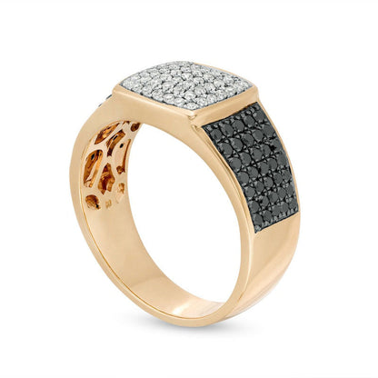 Men's 1.13 CT. T.W. Cushion Composite Black Enhanced and White Natural Diamond Multi-Row Ring in Solid 10K Yellow Gold