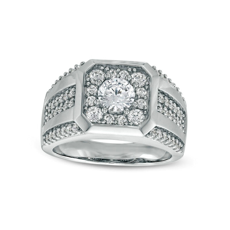Men's 1.75 CT. T.W. Certified Lab-Created Diamond Octagonal Frame Multi-Row Ring in Solid 14K White Gold (F/SI2)