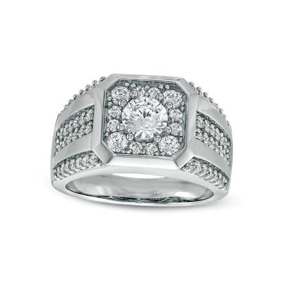 Men's 1.75 CT. T.W. Certified Lab-Created Diamond Octagonal Frame Multi-Row Ring in Solid 14K White Gold (F/SI2)