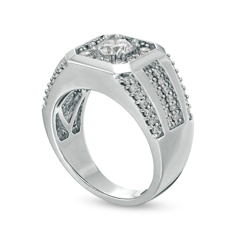 Men's 1.75 CT. T.W. Certified Lab-Created Diamond Octagonal Frame Multi-Row Ring in Solid 14K White Gold (F/SI2)