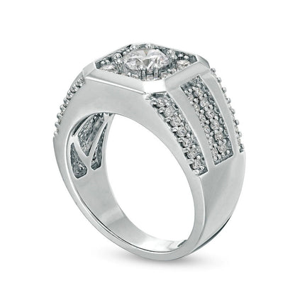 Men's 1.75 CT. T.W. Certified Lab-Created Diamond Octagonal Frame Multi-Row Ring in Solid 14K White Gold (F/SI2)