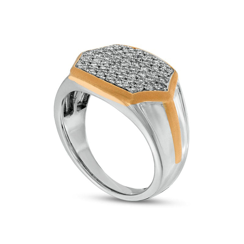 Men's 1.0 CT. T.W. Hexagon Composite Natural Diamond Multi-Finish Knife Edge Shank Ring in Solid 10K Two-Tone Gold