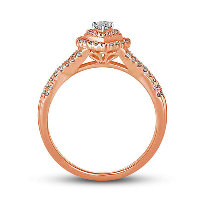 0.50 CT. T.W. Pear-Shaped Natural Diamond Frame Antique Vintage-Style Multi-Row Engagement Ring in Solid 10K Rose Gold