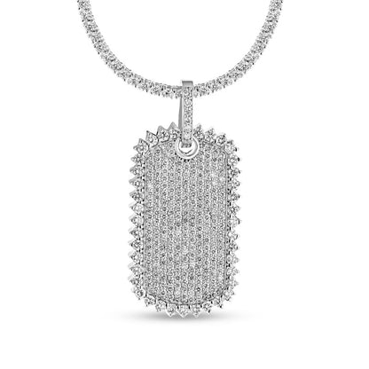 Men's 12.75 CT. T.W. Natural Diamond Border Dog Tag Pendant in 14K White Gold - 22"