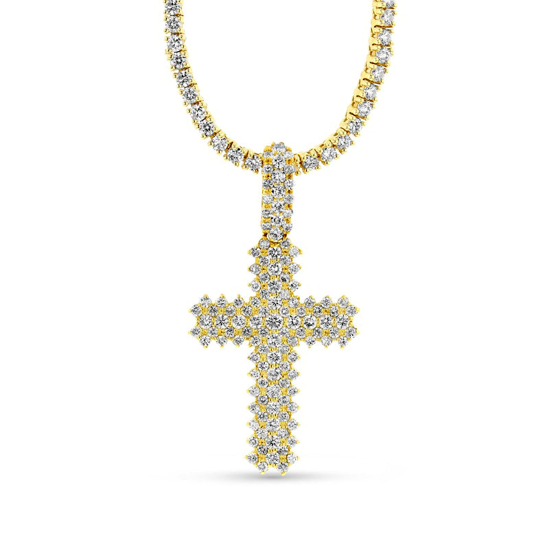 Men's 12-0.1 CT. T.W. Natural Diamond Triple Row Cross Pendant in 14K Gold û 24"