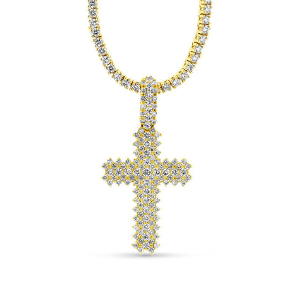 Men's 12-0.1 CT. T.W. Natural Diamond Triple Row Cross Pendant in 14K Gold û 24"