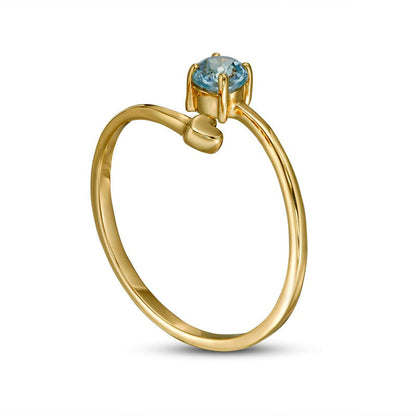 4.0mm Aquamarine and Polished Heart Open Wrap Ring in Solid 10K Yellow Gold