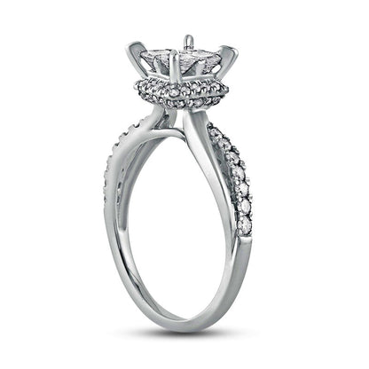 1.0 CT. T.W. Quad Princess-Cut Natural Diamond Hidden Halo Twist Shank Engagement Ring in Solid 10K White Gold (I/I2)