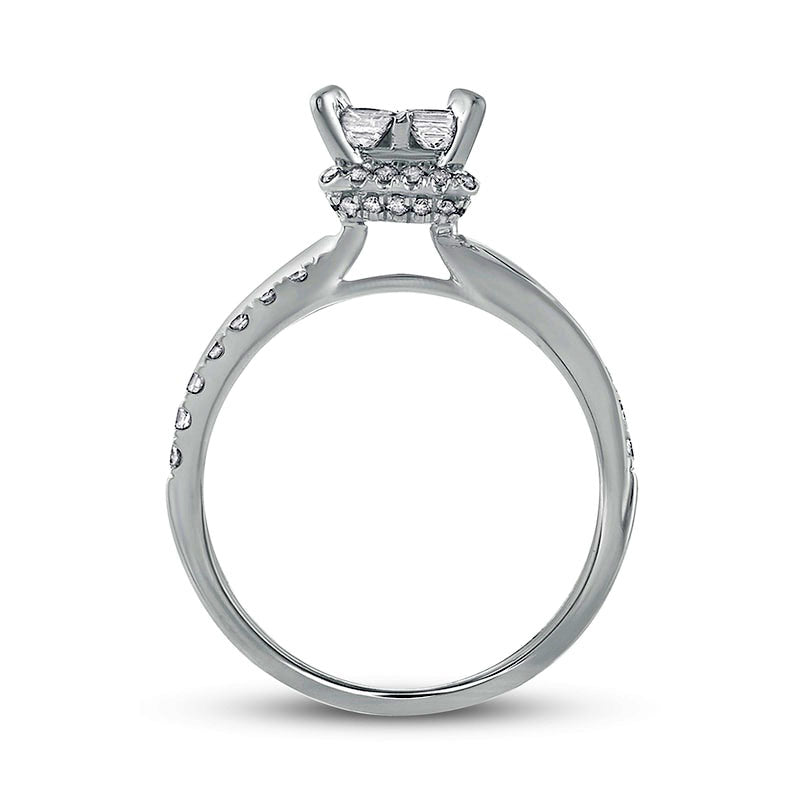 1.0 CT. T.W. Quad Princess-Cut Natural Diamond Hidden Halo Twist Shank Engagement Ring in Solid 10K White Gold (I/I2)